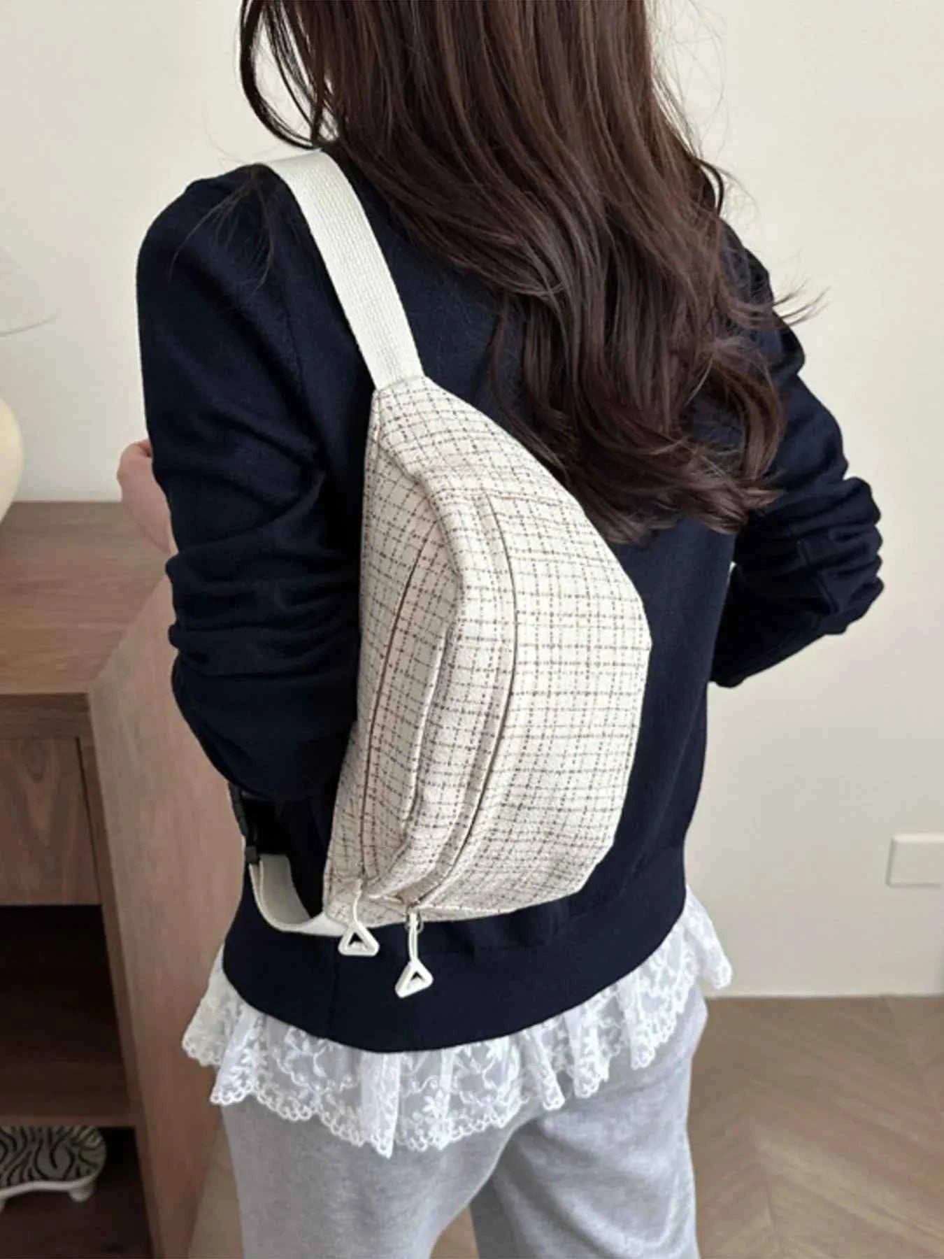 Plaid Pattern Crossbody Bag Beige One Size 553c0cab-c409-444b-8e0e-7ab722f0eef1-Max-Origin