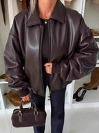 Zip Up Dropped Shoulder Jacket Brown 55420820-7060-473b-b89d-811816c6e9cd-Max-Origin