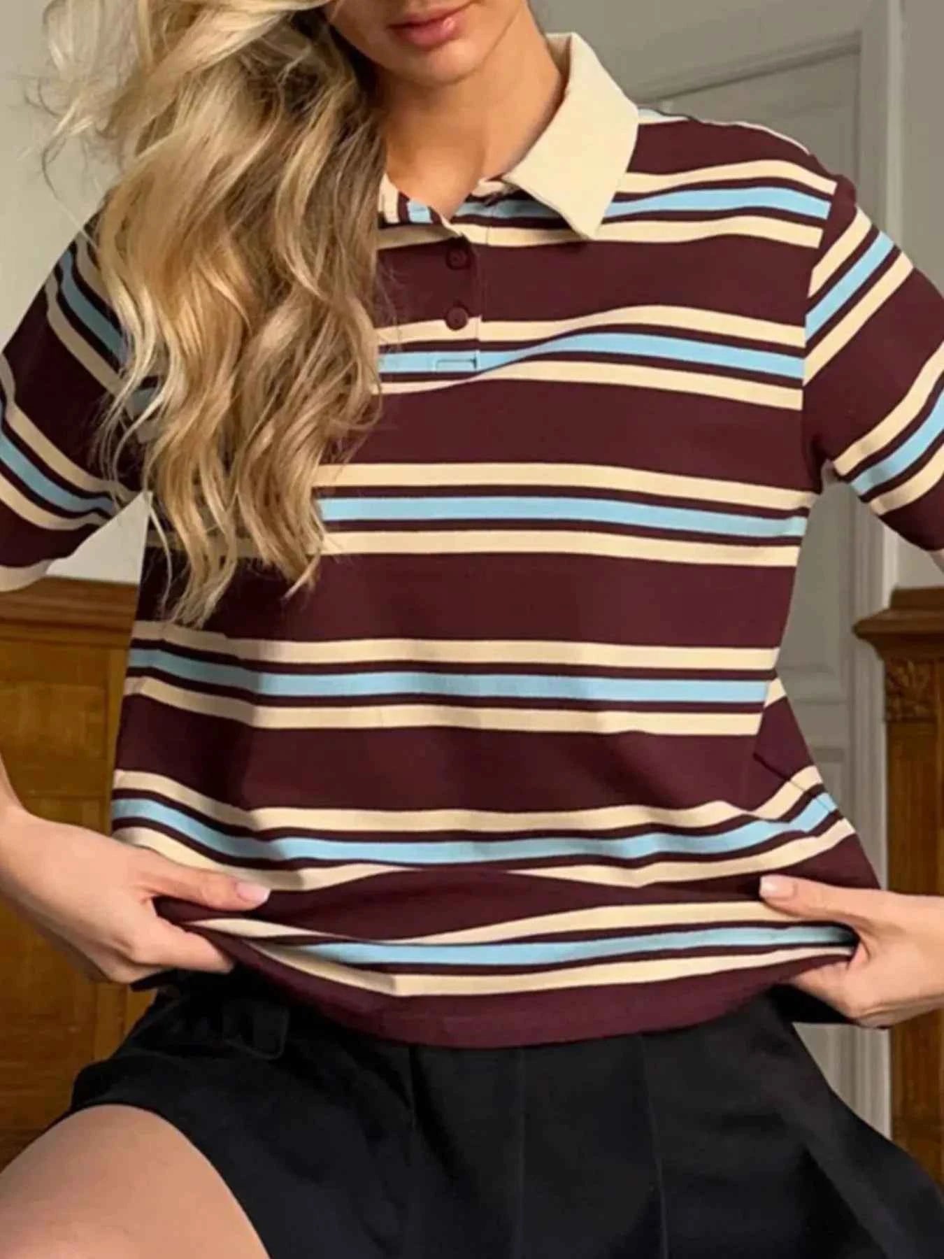 Striped Polo T-Shirt with Contrast Collar 5543043b-dd6f-404d-a5cc-08ff6f7ef035-Max-Origin
