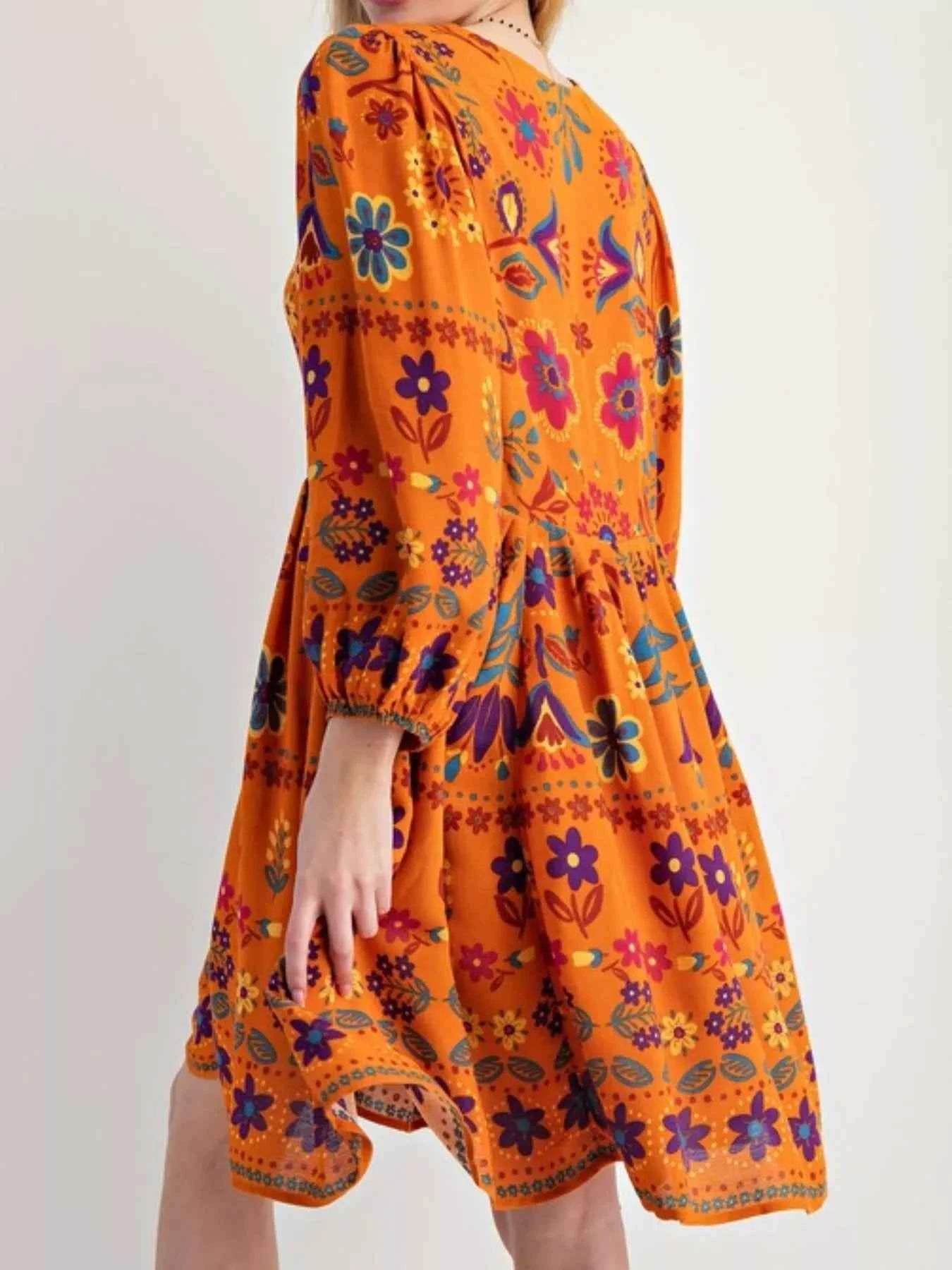 Bohemian Floral Print Long Sleeve Mini Dress 55462c5c-f74d-4f69-bcf5-03b06f35aee5-Max-Origin