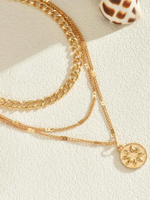 18K Gold-Plated Layered Necklace with Sun Medallion Pendant 554641c6-0297-49cf-b774-0edec9601814-Max-Origin