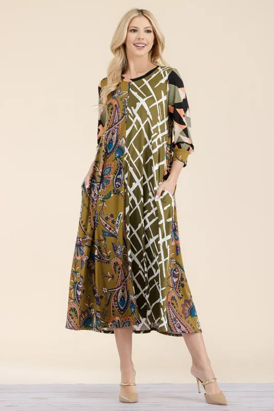 Celeste Full Size Paisley Contrast Tent Midi Dress Plus Size 554958d1-11b4-4db2-b0e7-29aea9abc494-Max