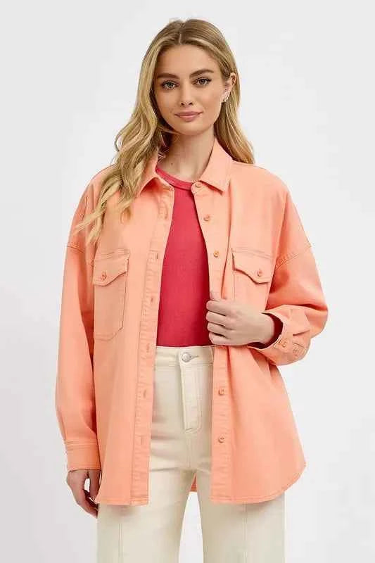 RISEN Full Size Button Down Long Sleeve Denim Shacket with Chest Pockets Plus Size 555affc2-2e4d-4e1f-94de-dfb4bee8e061-Max