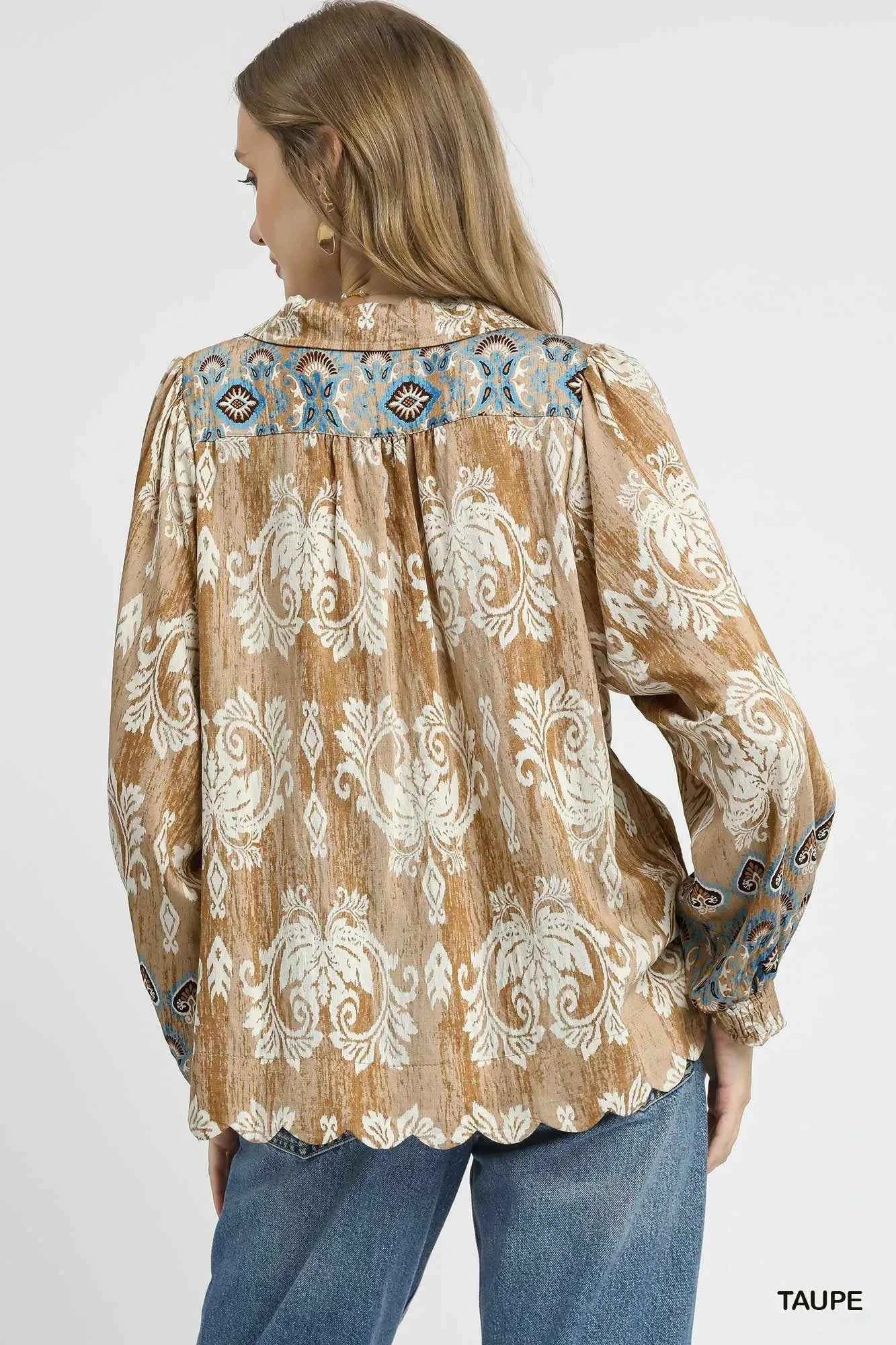 Umgee Floral Boho Blouse with Scalloped Hem 555b0fd4-0db1-4593-a937-9f21c75ba455-Max-Origin