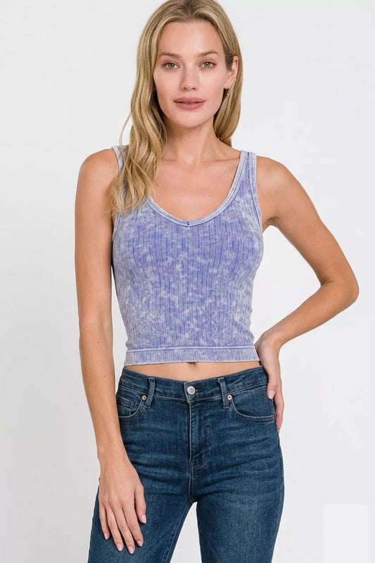 Washed Ribbed Seamless Cropped V-neck Tank Top 555b11bf-66a2-4d04-910e-93020af1f713-Max-Origin