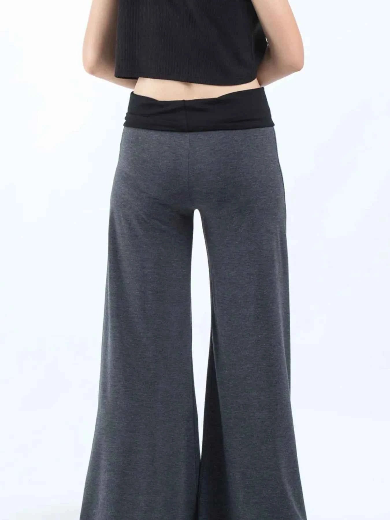 High Waisted Wide Leg Yoga Pants with Contrast Waistband