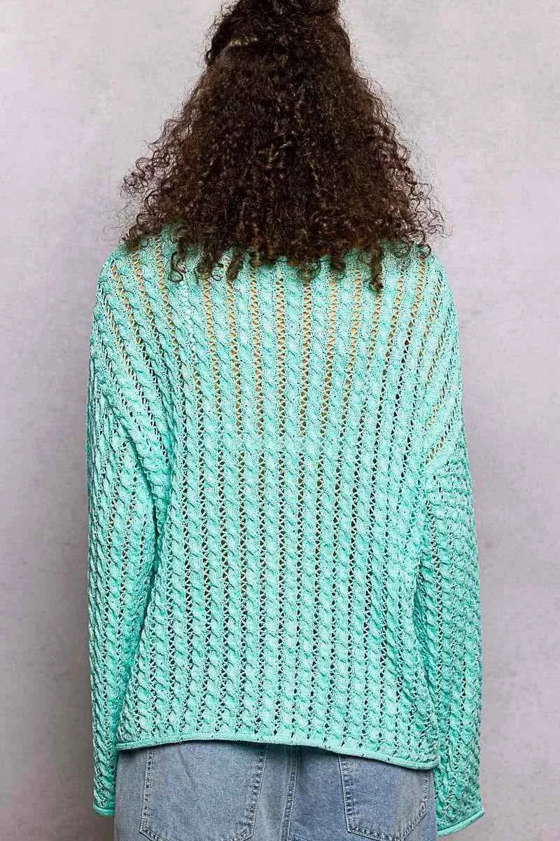 POL Openwork Round Neck Knit Top with Shiny Detail 55630fb0-b184-4abf-9a9d-72837f98f64b-Max-Origin