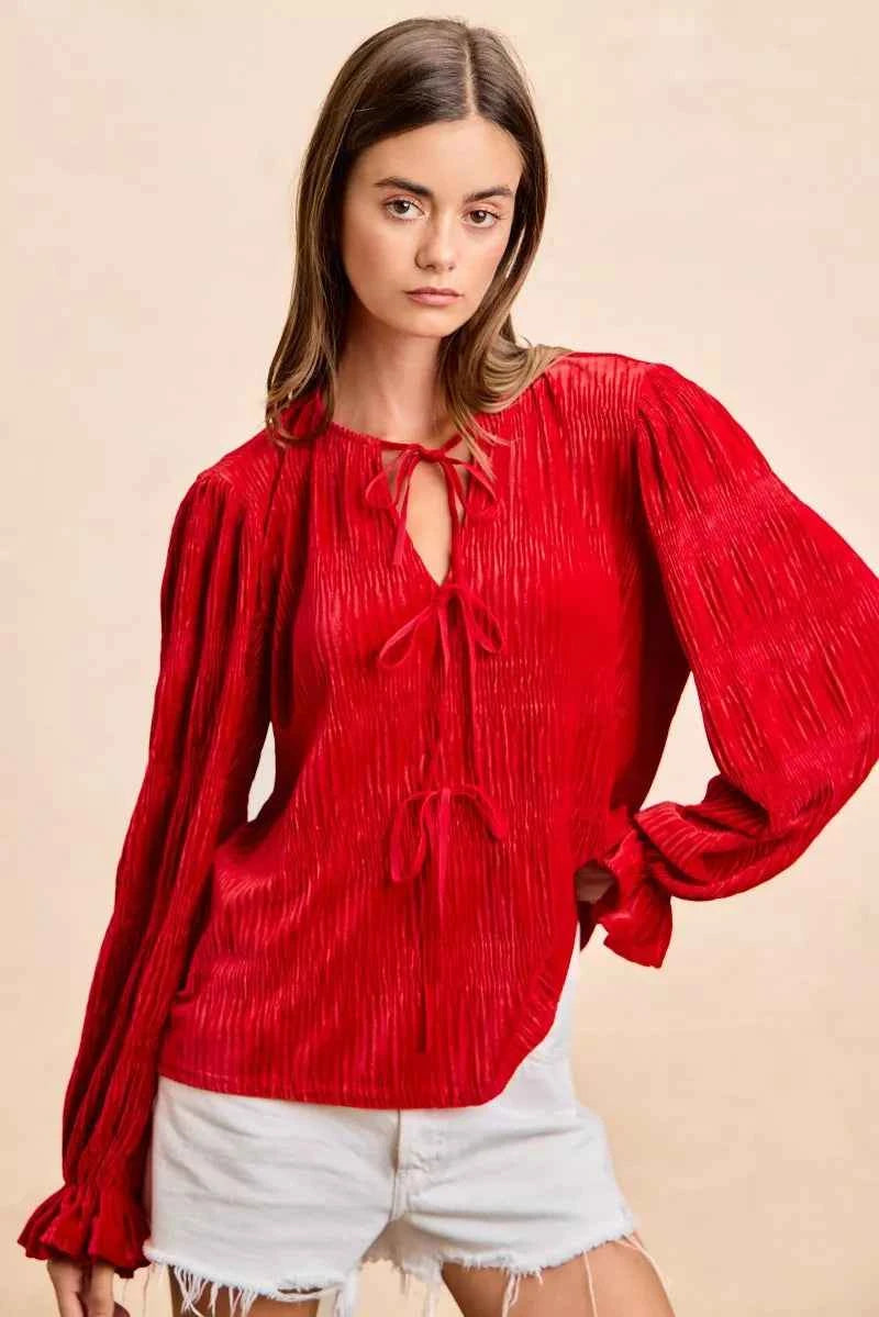 BiBi Christmas Theme Velvet Bow Tied Top With Neck Drop 5572637ba3b24365aa695f41e03f0606-Max-Origin