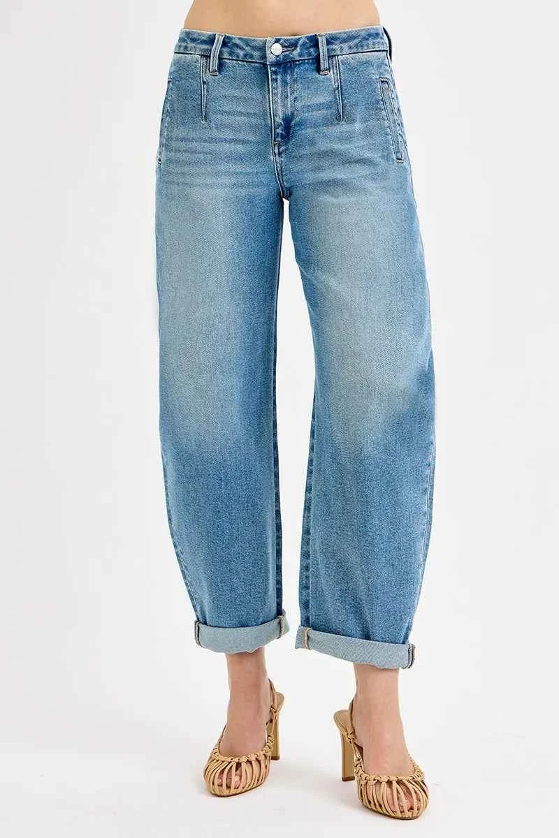 RISEN Full Size Mid Rise Fit Barrel Roll Up Jeans Plus Size 55750cb5d0bc468da22023efb3061013-Max-Origin