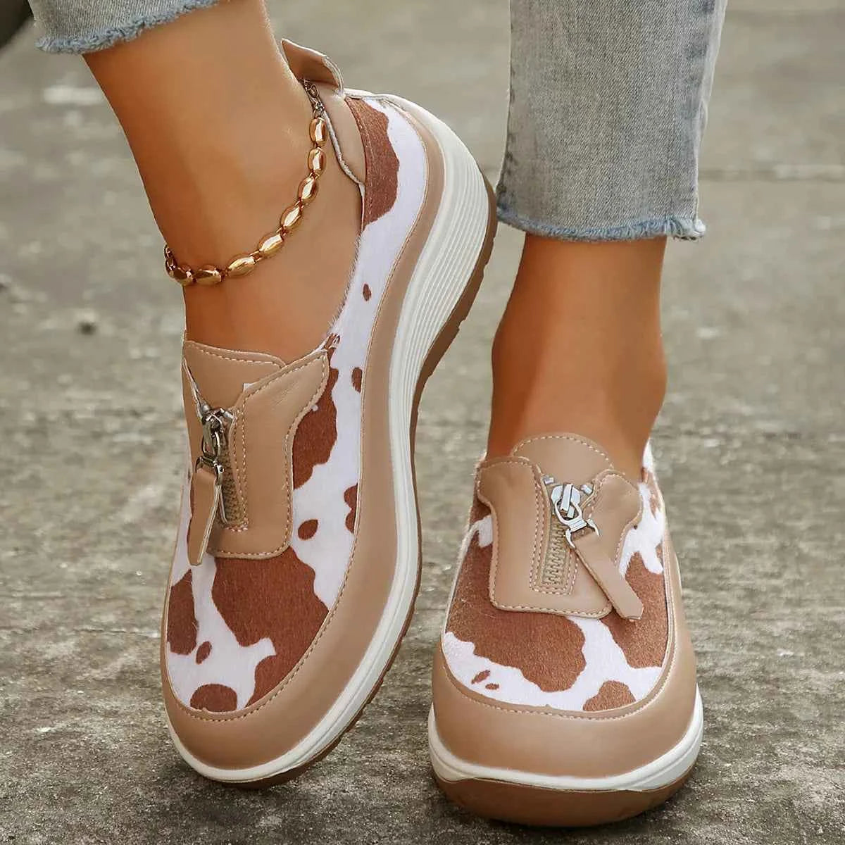 Round Toe Platform Wedge Sneakers with Zip Leopard Brown 55753d57-57f3-491c-aeb1-9adc7b3c3d80-Max-Origin
