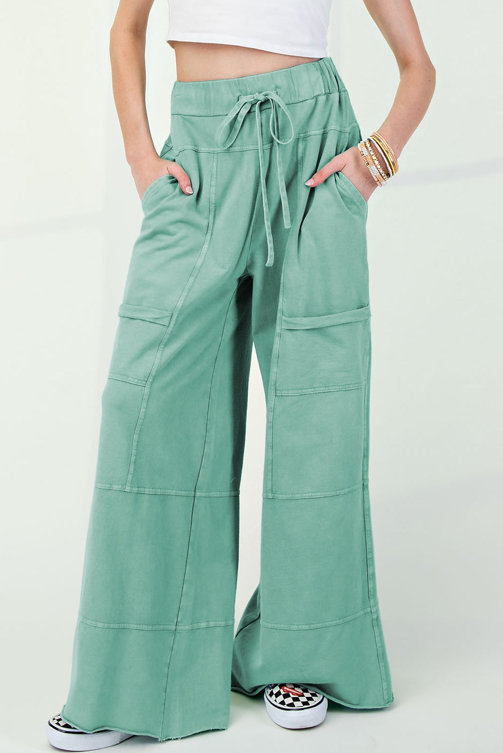 Black Mineral Wash Exposed Seam Wide Leg Cargo Pants 557a51c6d8865022