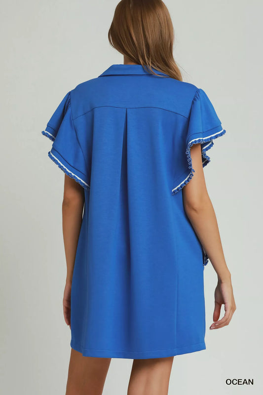 Half Zip Ruffle Rib Band Butterfy Sleeve Mini Dress with Pockets 557b6123-d97a-4680-a863-eec97e68adf3-Max-Origin
