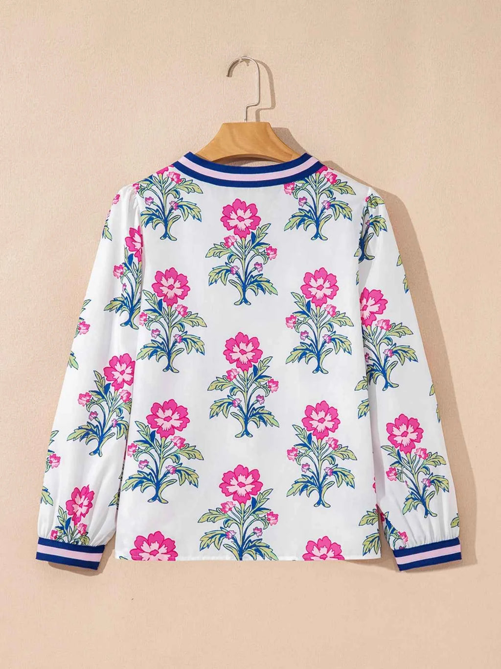 Floral Print Striped V Neck Blouse 557f83e8c40d404bb939abb6adb4b797-Max-Origin