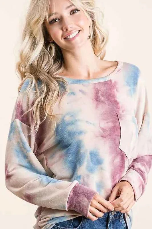 BiBi Tie Dye Print Terry Top With Front Patch Pocket 558b70ffb87941469908c2e99092095e-Max-Origin