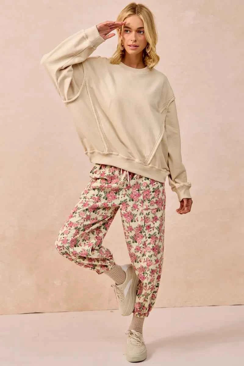 BiBi Floral Printed Twill Drawstring Pants With Elastic Band 558cd38746294643a4089105c04f2a64-Max-Origin