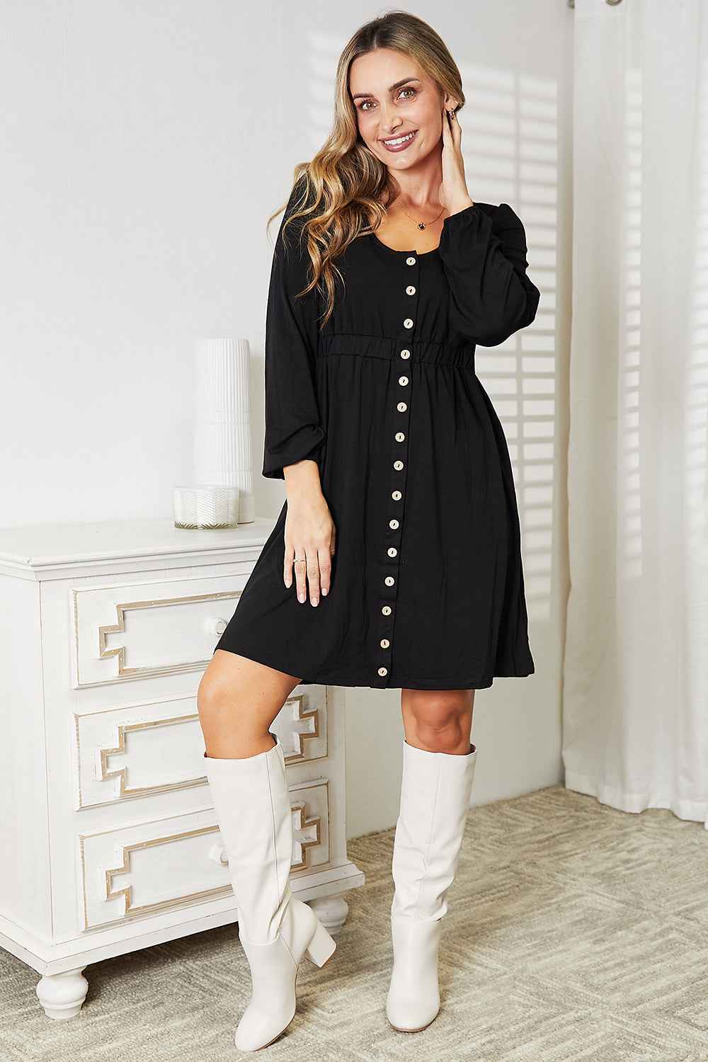 Double Take Scoop Neck Empire Waist Long Sleeve Magic Dress 559e532e9f9a4ae587bd7e7709e1d2f9-Max