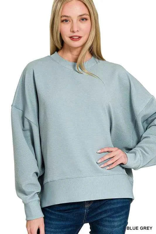 Zenana Ribbed Balloon Sleeve Sweatshirt BLUE GREY 55a7b3bf4bd34dc0b6ff78b87e4b9cef-Max-Origin