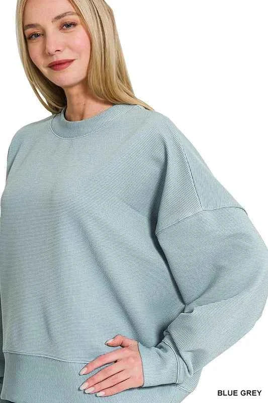 Zenana Ribbed Balloon Sleeve Sweatshirt 55ad932c5b0b4cefac4319cb6dab4010-Max-Origin