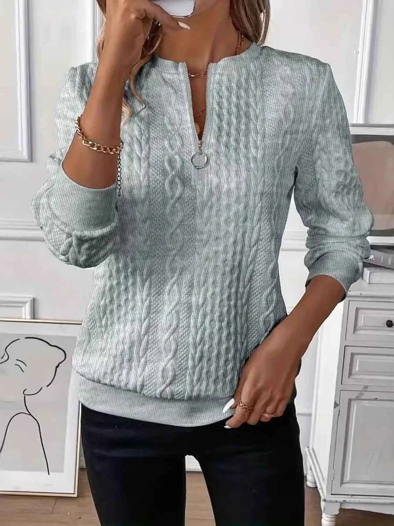 Quarter-Zip Long Sleeve Sweatshirt Gray 55ba86cc67a74cc79941f6ae22ae8a24-Max-Origin
