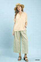 Umgee V-Neck Short Sleeve Blouse 55cb1f76-1eec-4fd3-992d-3e67d0f2c6eb-Max-Origin