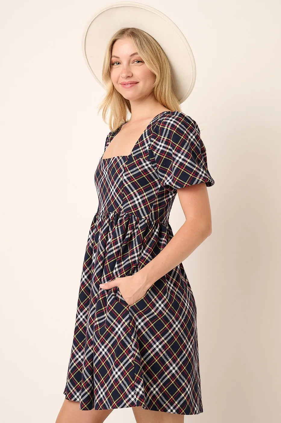 Mittoshop Checkered Print Puff Sleeve Babydoll Mini Dress 55ccdd57011d44629a400135fbcff158-Max-Origin