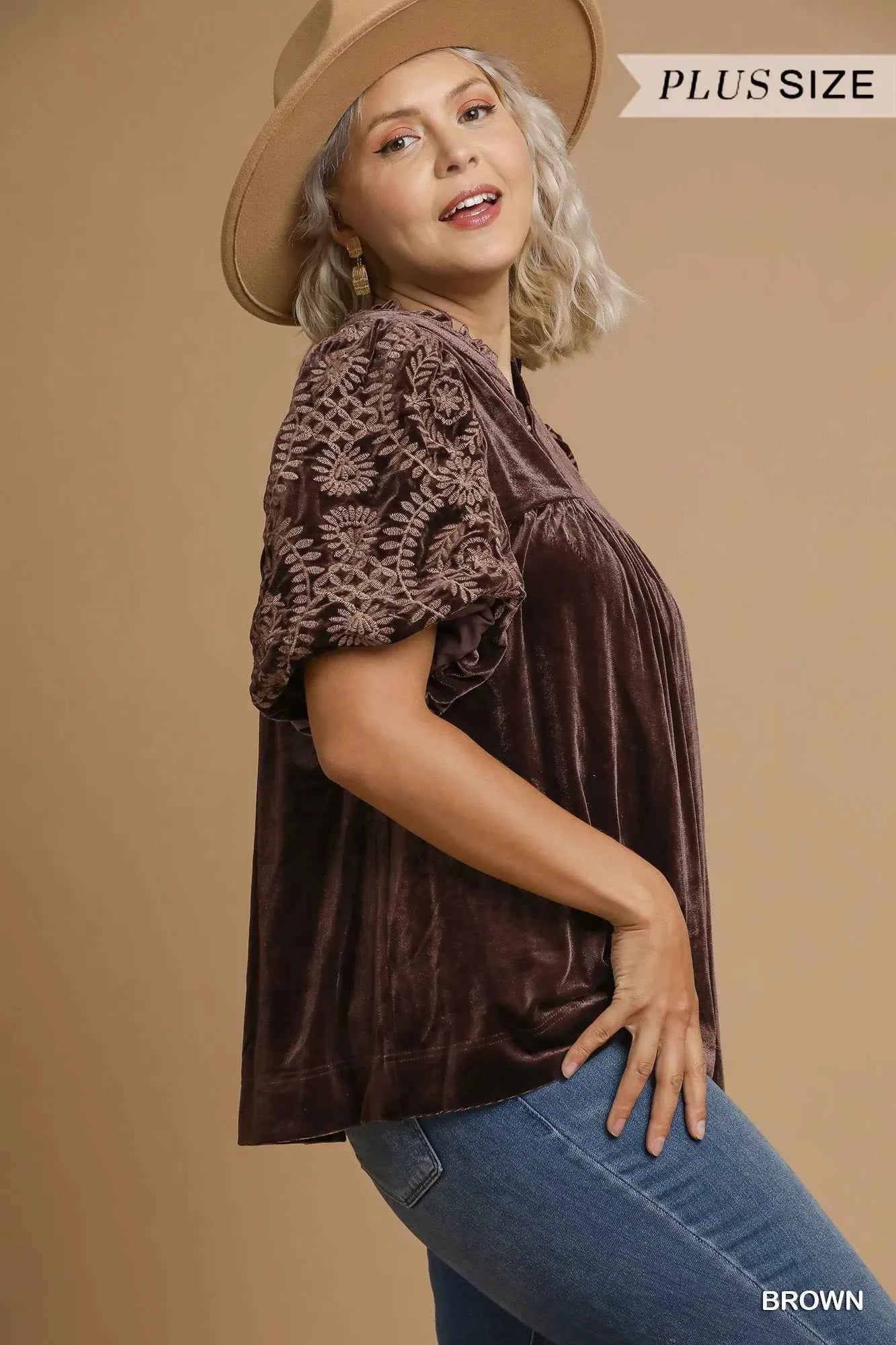 Umgee Full Size Velvet Embroidered Sleeve Blouse Plus Size 55d37470-c063-4554-8e73-3987f278629e-Max-Origin