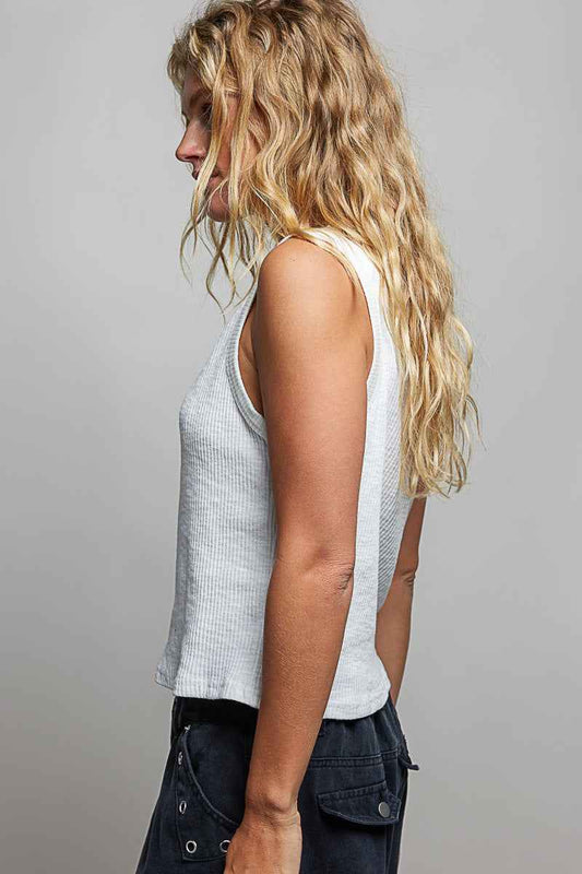 Ribbed V-Neck Tank with Stud Point 55d4bb5b-270c-447c-babf-c6cc2b93f350-Max