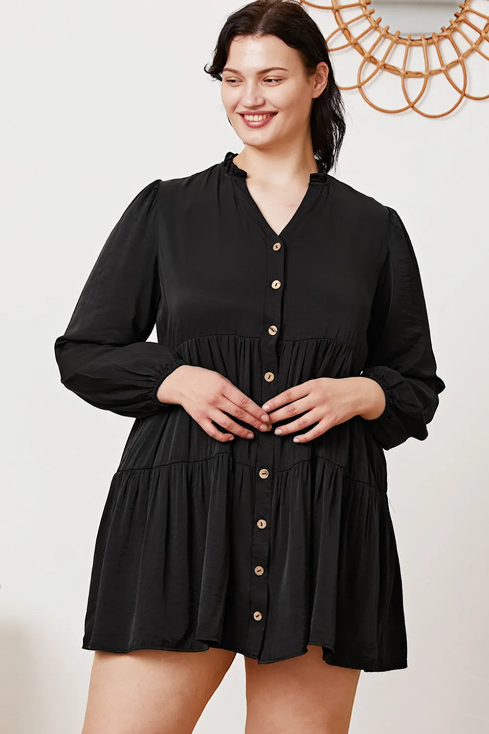 Ruffled Button Up Long Sleeve Tiered Shirt 55de079e-15ca-424b-9c31-15c7f9710a26-Max