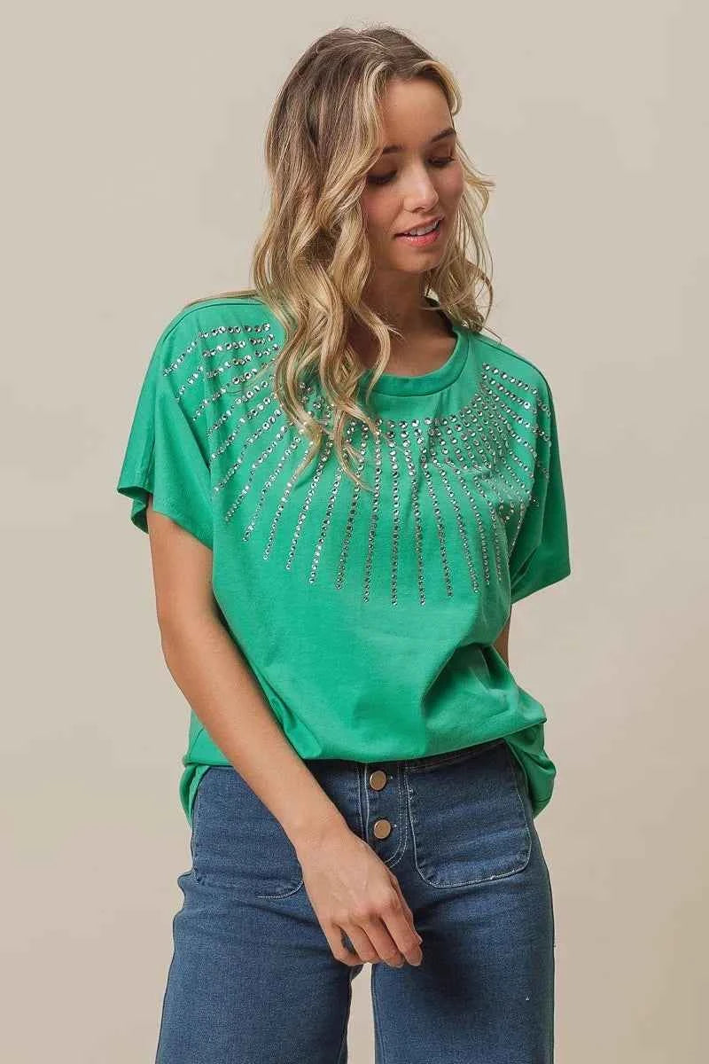 BiBi Rhinestone Beaded Short Sleeve Top 55e6a9b9ff5b48c38189e873423fcb0d-Max-Origin