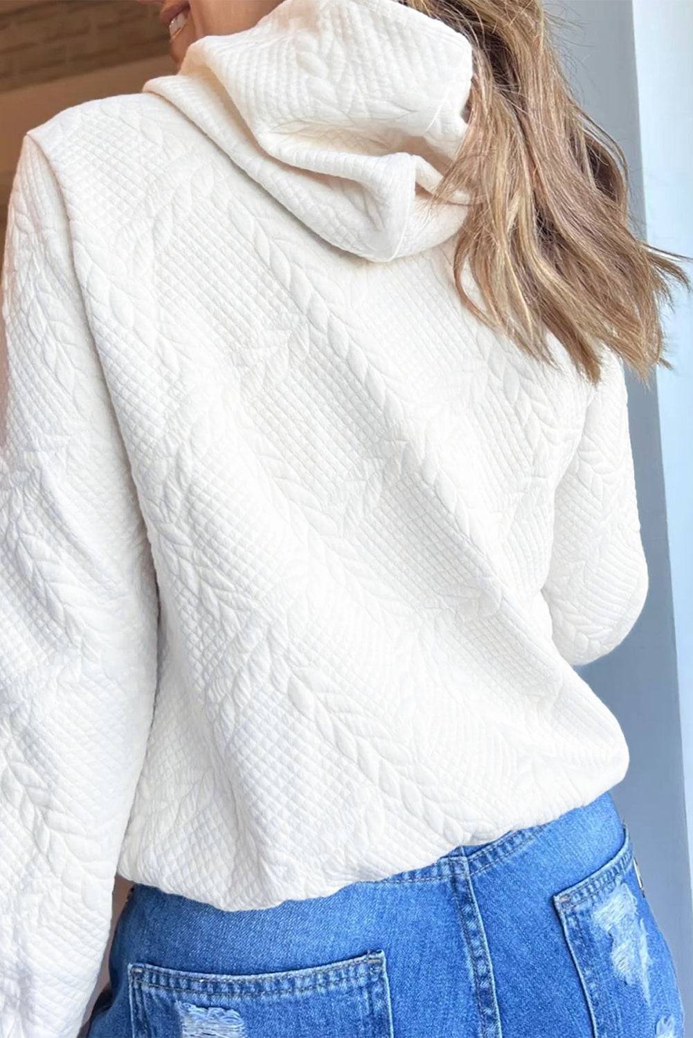 White Lattice Texture Kangaroo Pocket Hoodie 55fc631775f3fe20