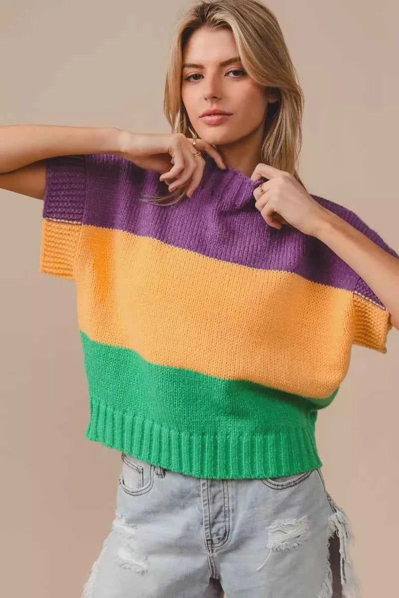 BiBi Mardi Gras Color Block Drop Shoulder Sweater Top 5601a9302657448ab3aed3b08de39856-Max-Origin