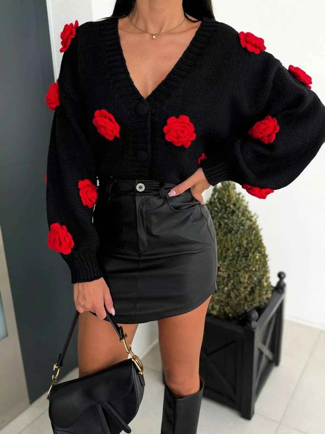 Rose Embellished V-Neck Cardigan 560eb5e3-a57e-412a-aeac-b07d2ad08dc3-Max-Origin