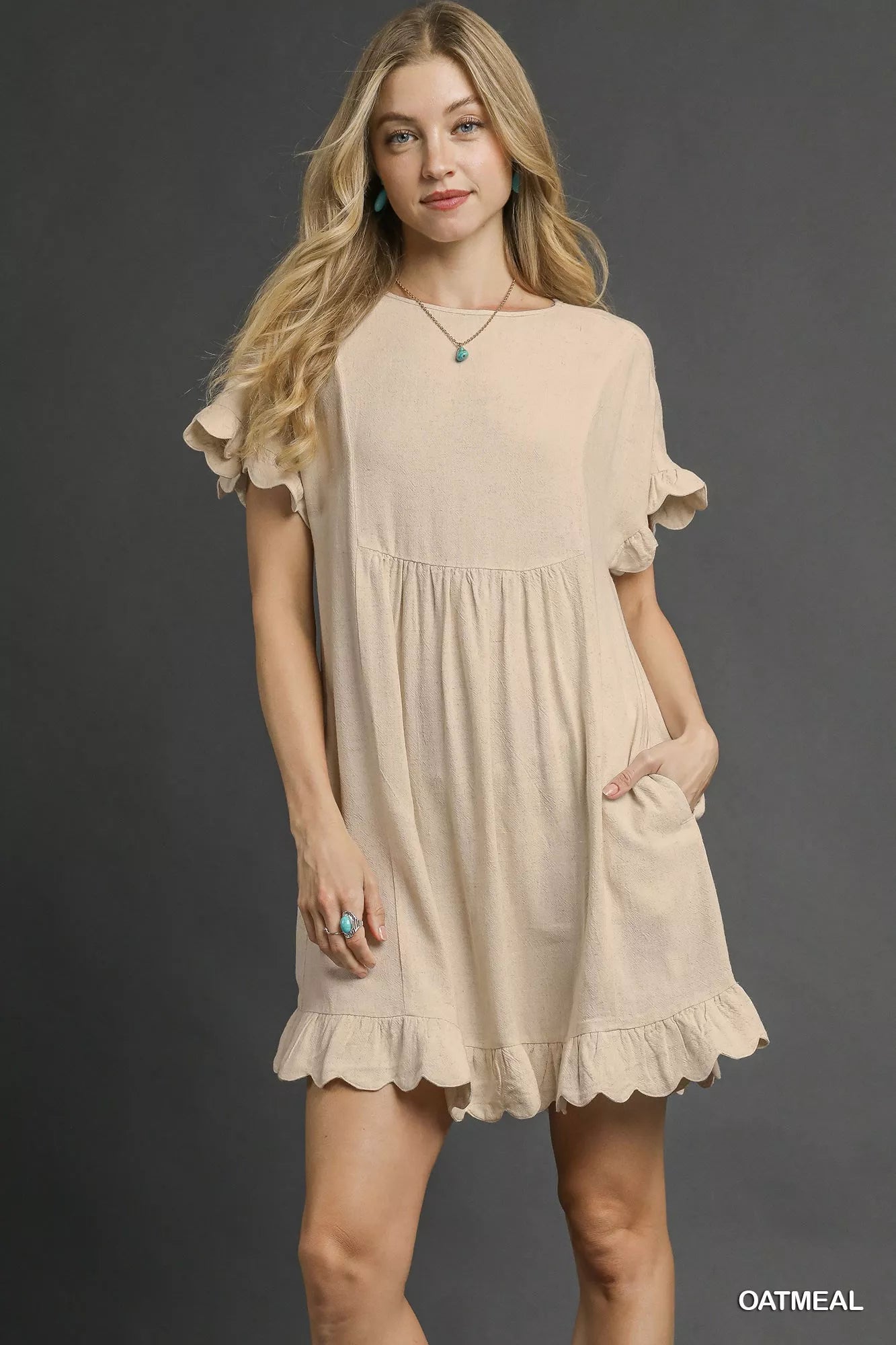 Umgee Linen Ruffle Hem Babydoll Dress OATMEAL 560f4ced-a4f2-486b-8d4a-23834be16350-Max-Origin