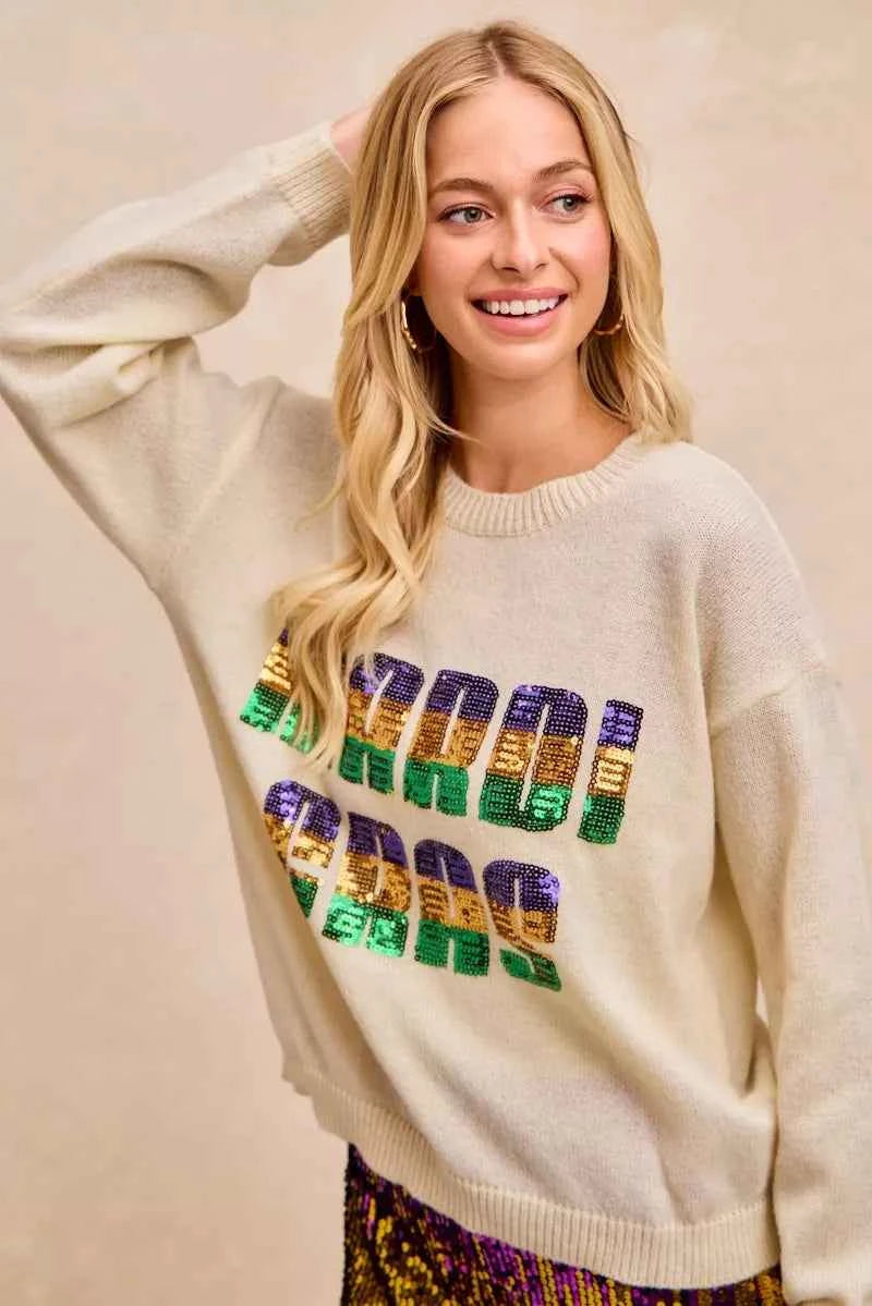 BiBi Mardi Gras Sequin Lattering Knit Top 56100290f87b4212adfc07d6d09c394d-Max-Origin