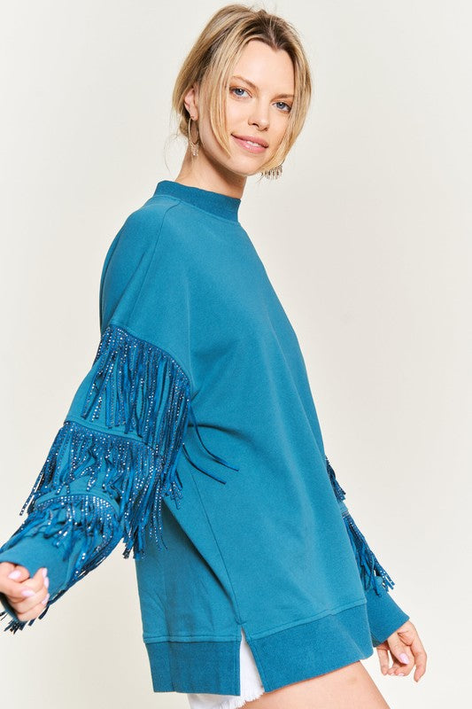 Silver studded fringe sleeve top jjt5009 56111c5b-3b7f-4642-87c3-56f55cfc4b93