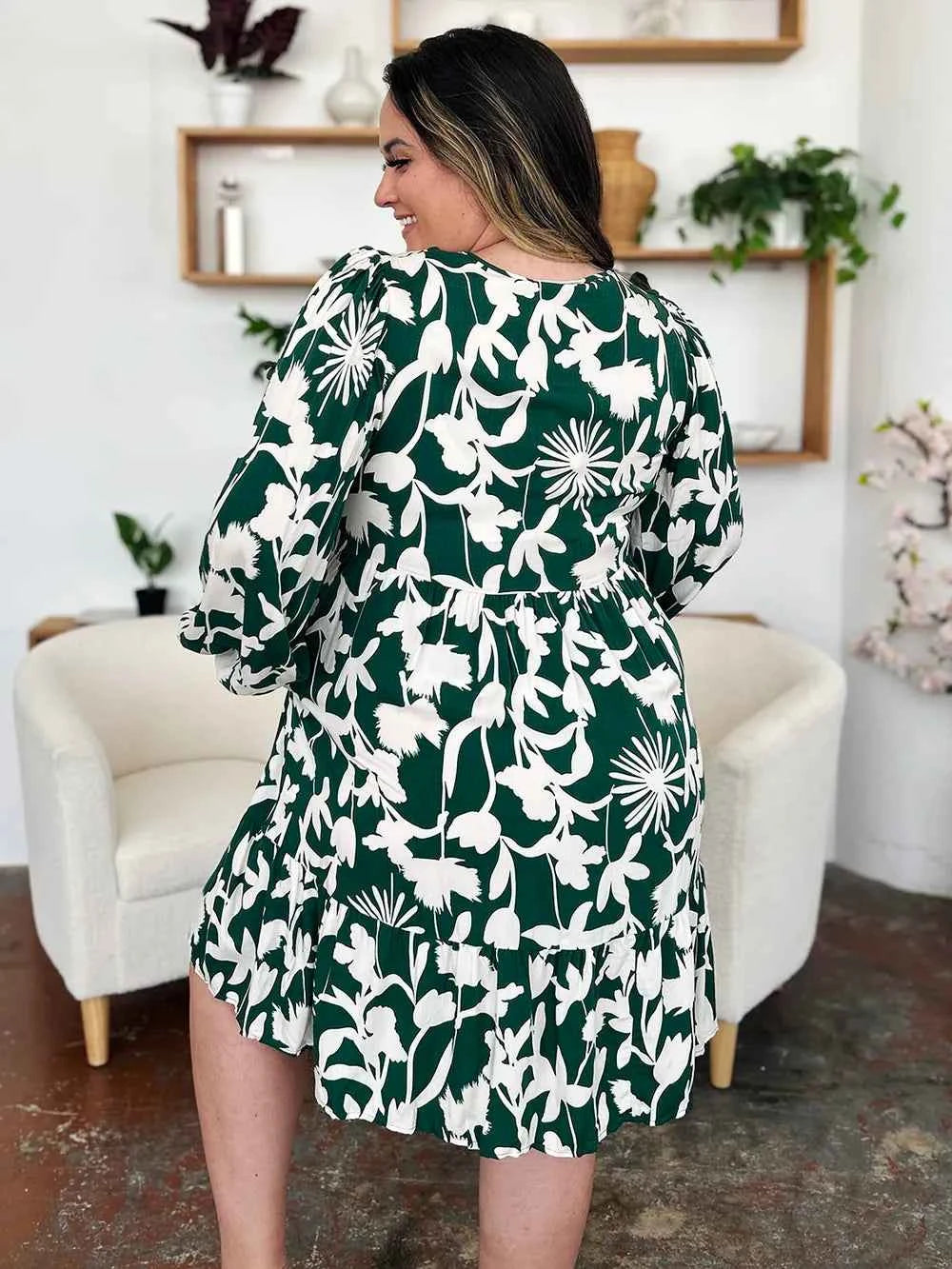 Double Take Full Size Printed Ruffle Hem Dress with Pocket 561dbfff-e8b1-4ea9-b68a-534f208513aa-Max