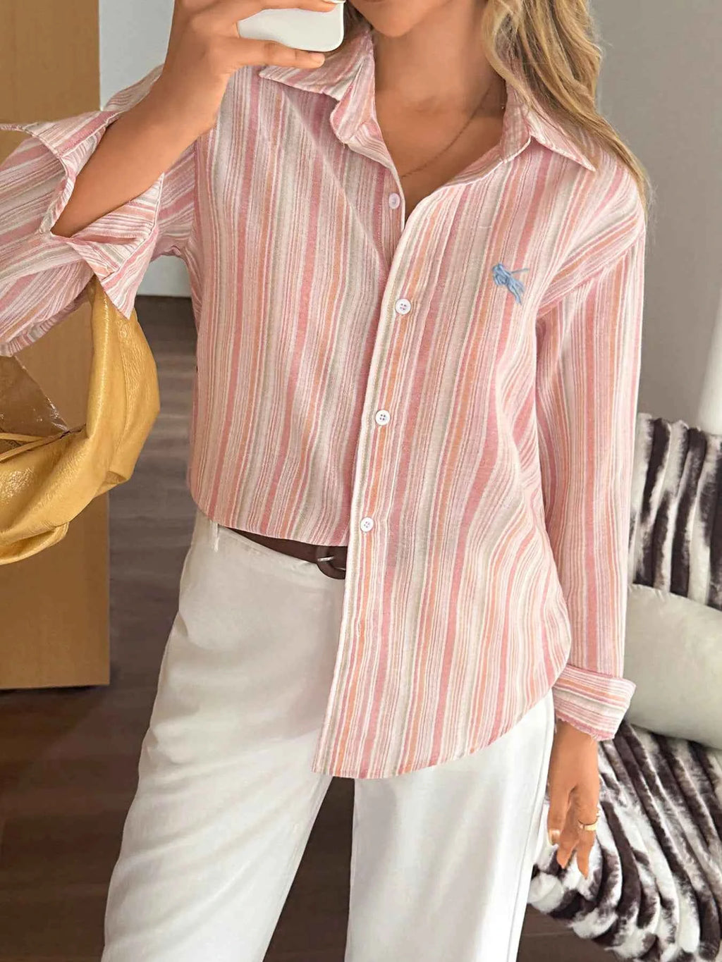 Striped Button Up Long Sleeve Shirt Pink 5631d776921842f9899f993f37cf9e87-Max-Origin