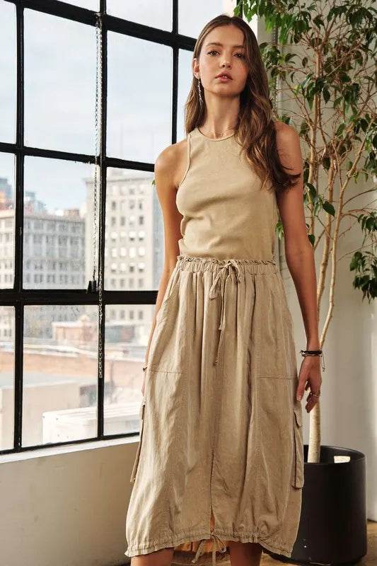 ADORA Drawstring Sleeveless Washed Dress 56320173-5148-4fa0-9042-702cd87fddcb-Max