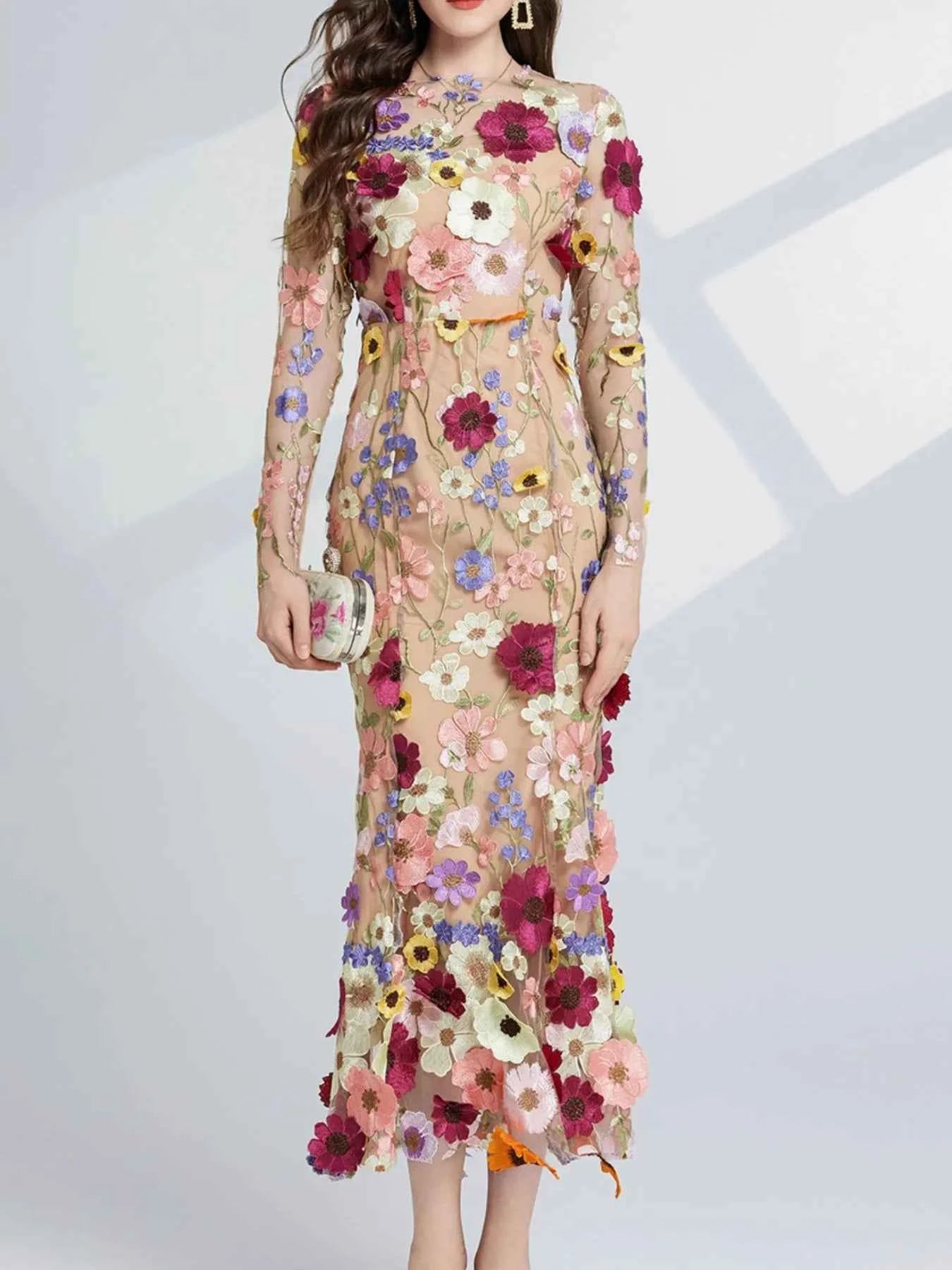 Floral Embroidered Mesh Long Sleeve Midi Dress 563754d3-c370-490c-bf4b-11a017989c3c-Max-Origin