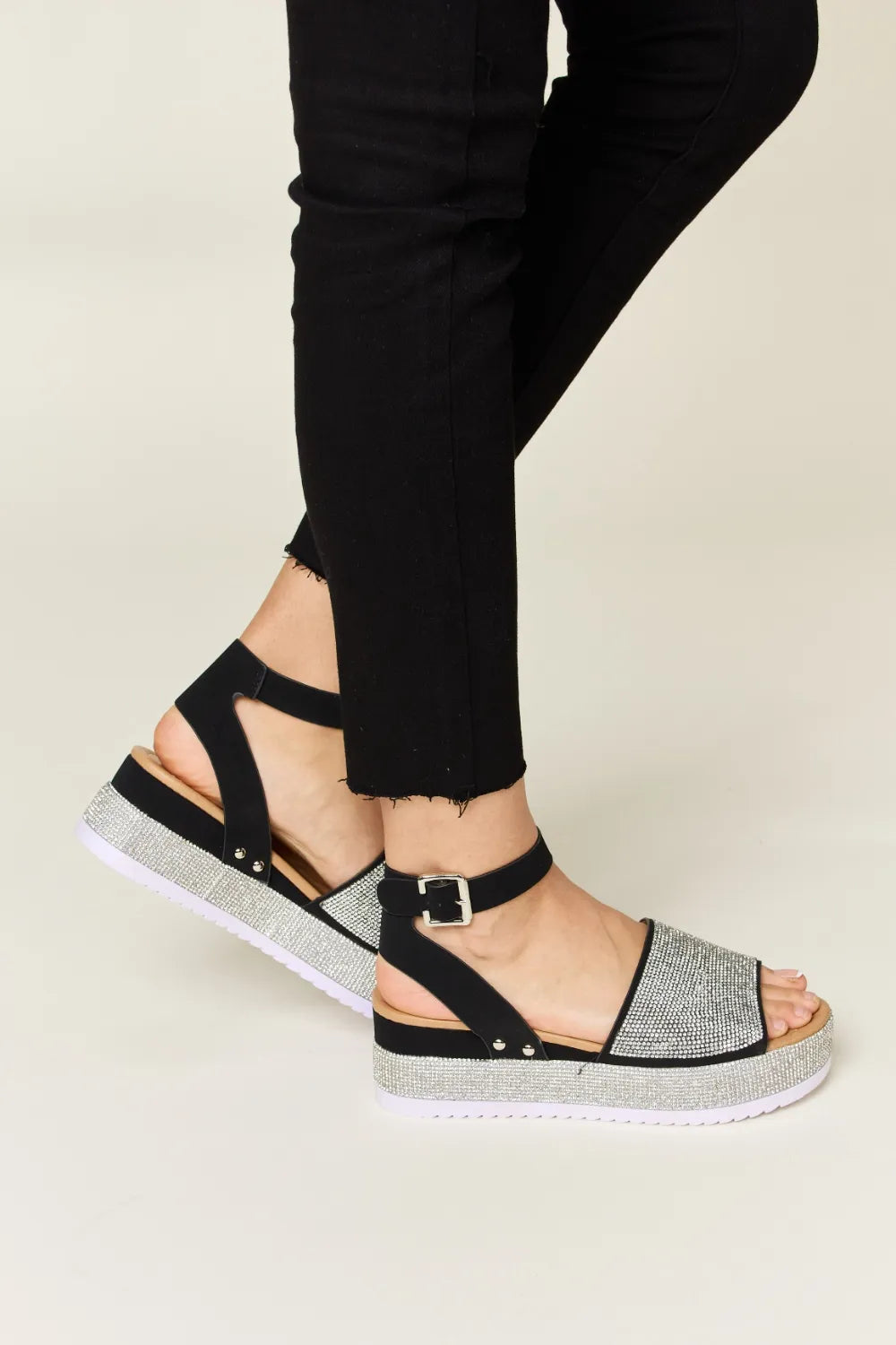 Forever Link Rhinestone Buckle Strappy Wedge Sandals 56413693-97a5-4527-b9c6-c09e58f2ab26-Max