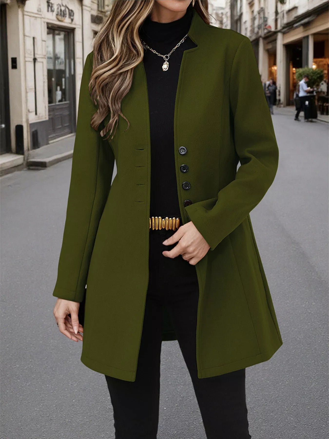Button Up Long Sleeve Coat Army Green 564334a34b4142c09e7b135382d320e8-Max-Origin