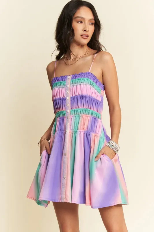 Davi & Dani Multi Color Ombre Printed Bodice Button Up Dress Purple Multi 5646a58d95084ad3bc19f22b6d005de5-Max-Origin