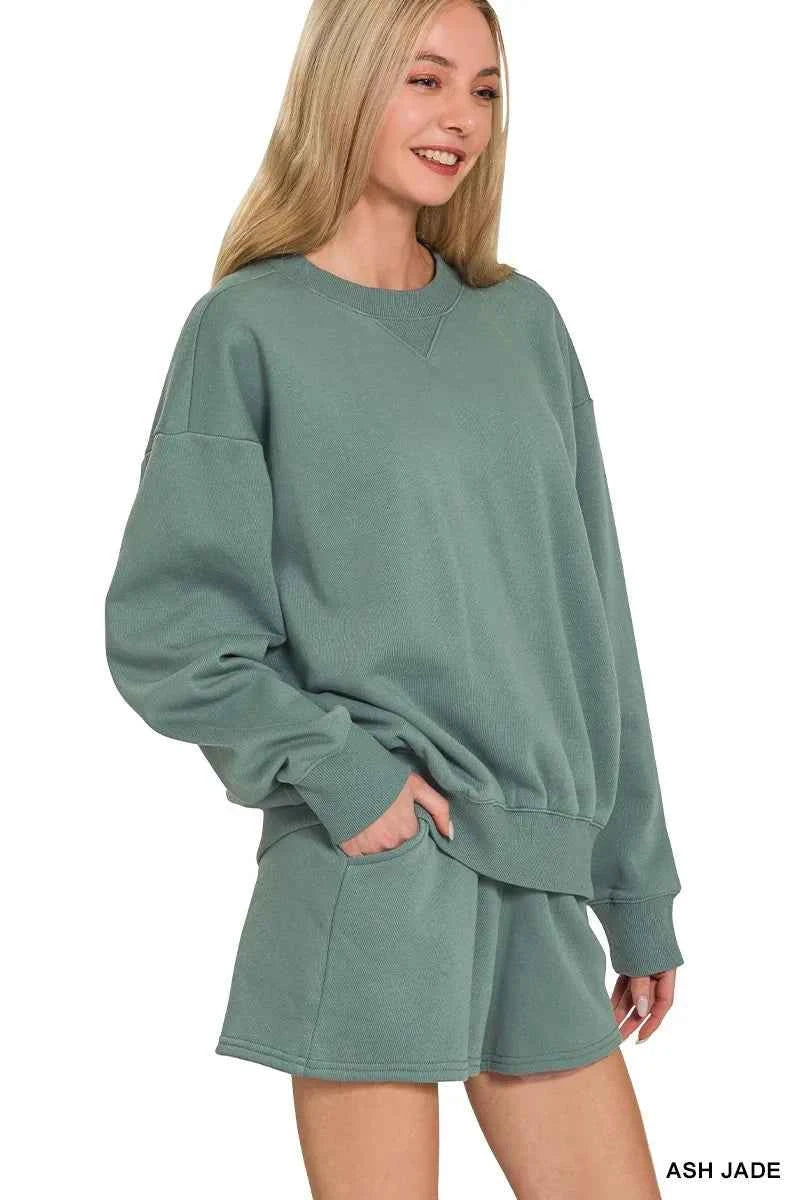 Zenana Fleece Long Sleeve Sweatshirts & Shorts Set 564a874e62684490bdf24141d7c9c940-Max-Origin