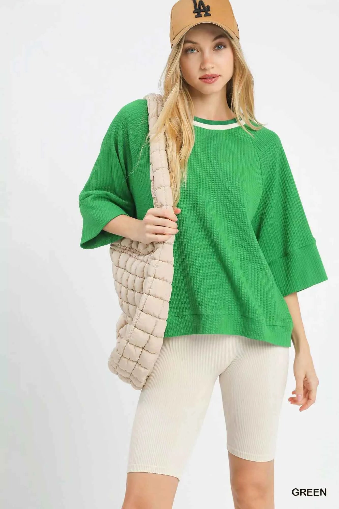 Ribbed Knit Top with Contrast Trim GREEN 5657231d-7c31-4f3c-937f-a3133361f4de-Max-Origin