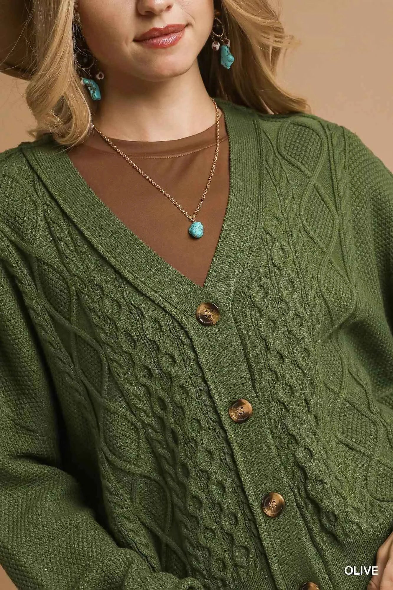 Umgee Chunky Cable Knit V-Neck Button-Up Cardigan 565c93bb-7b1e-445a-b509-4ad25be50dd8-Max-Origin