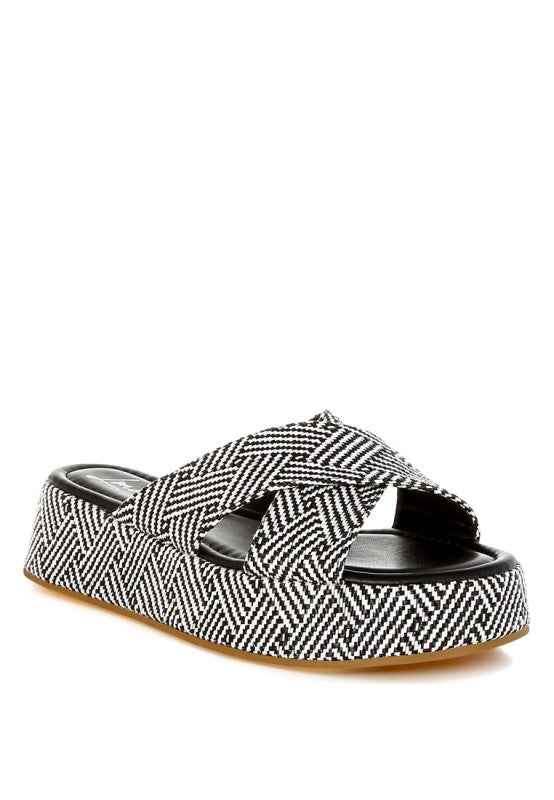 Modura Raffia Flatform Slip Ons Black White 565d2e74-2125-4a85-bef2-c58477f53649
