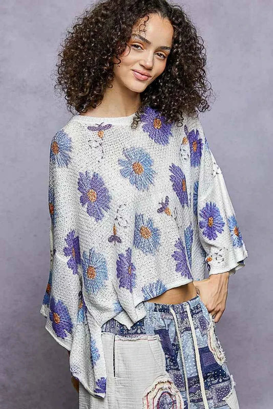 Floral Round Neck Rolling Edge Sweater 566f51ef-e226-46c0-91cc-83364228be1c-Max-Origin