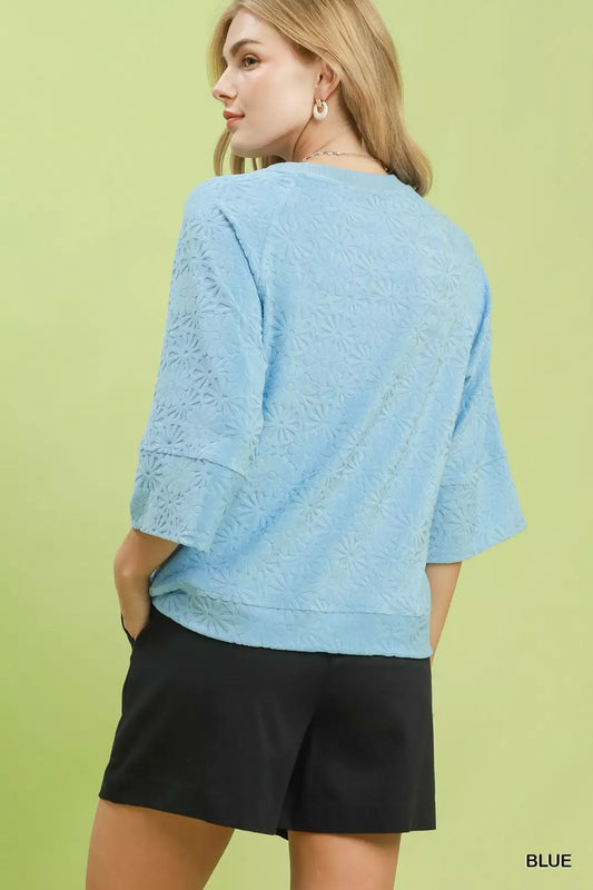 Round Neck Textured Floral Terry Blouse 5676b802-fe68-46db-8118-9e68e6f3b1ab-Max-Origin