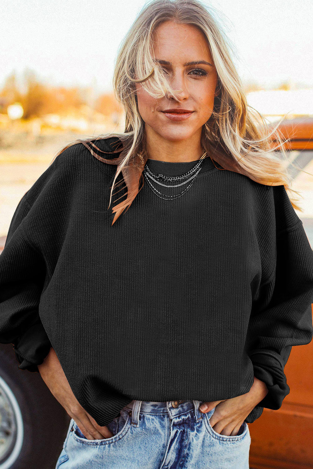 White Drop Shoulder Rib Knit Oversized Sweatshirt 568ece9ec4f0b32e