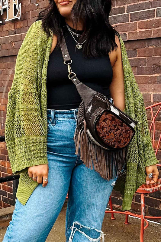 Spinach Green Oversize Crochet Knit Open Cardigan Spinach Green 100%Acrylic 568f32ce3cc24360